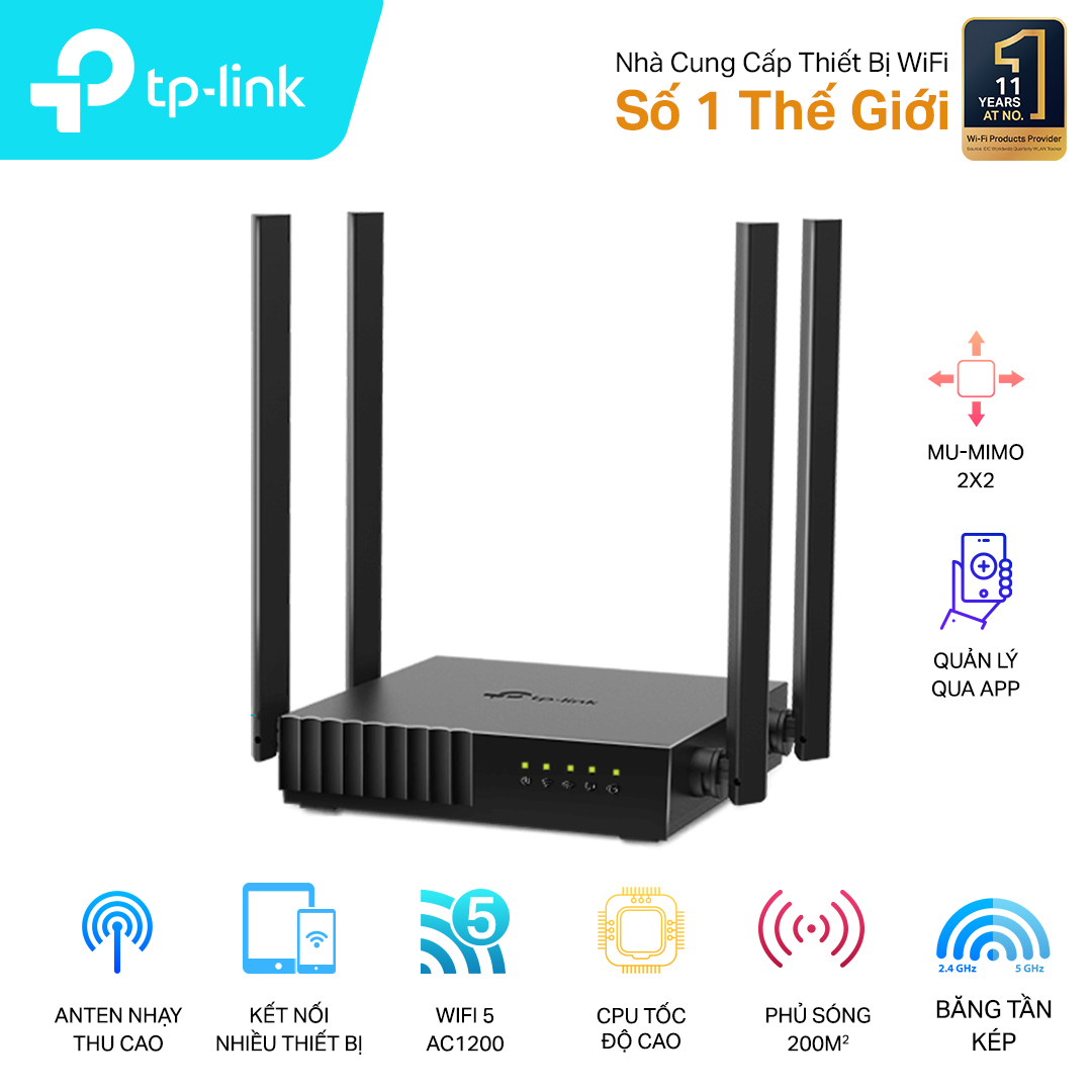 Bộ phát wifi TP-Link Archer C54 (Chuẩn AC/ AC1200Mbps/ 4 Ăng-ten ngoài/ 25 User) Bộ phát wifi TP-Link Archer C54 (Chuẩn AC/ AC1200Mbps/ 4 Ăng-ten ngoài/ 25 User)
