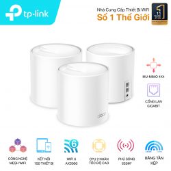 Bộ phát wifi 6 TP-Link Deco X60 3-Pack (Chuẩn AX/ AX5400Mbps/ 4 Ăng-ten ngầm/ Wifi Mesh/ Dưới 100 User)