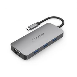 Bộ chuyển Lention CE55-GR USB-C 8 trong 1 USB Type-C sang 3 cổng USB3.0, HDMI, VGA, SD card và cổng sạc PD