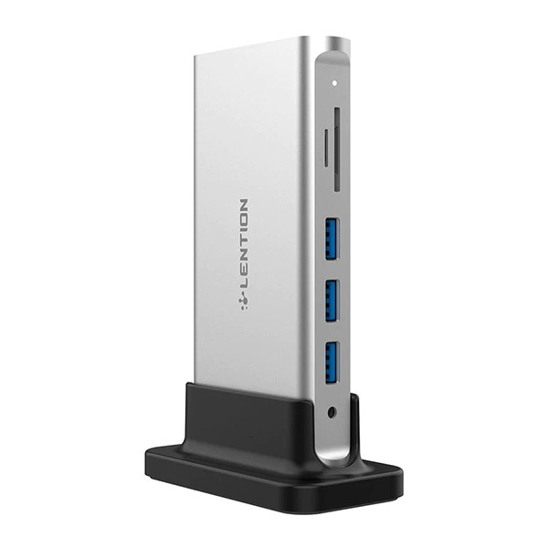 Bộ chuyển Lention D55HEA USB-C 10 trong 1 USB Type-C sang HDMI, VGA, Lan Gigabit, USB 3.0, 3.5mm, SD card, PD (Màu bạc)