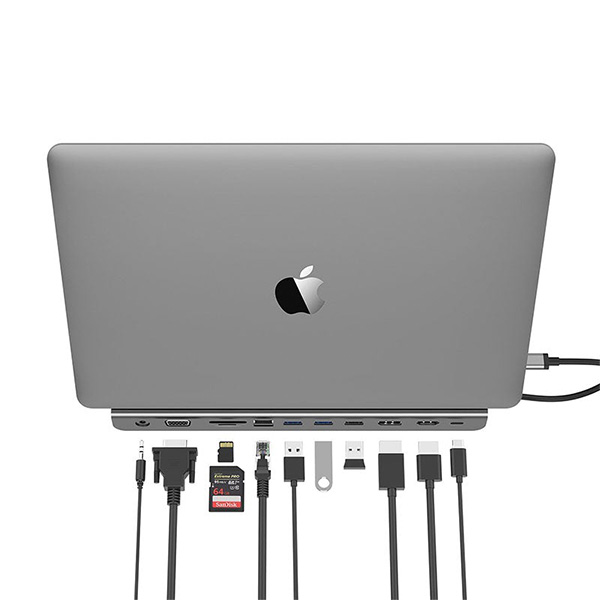 Bộ chuyển Lention C95HEA USB-C 11 trong 1 USB Type-C sang HDMI, VGA, Lan Gigabit, DisplayPort, USB 3.0, USB 2.0, 3.5mm, SD card, PD (Màu xám)
