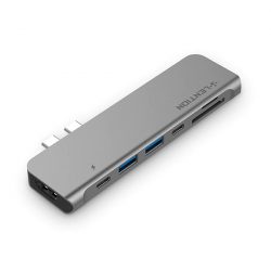 Bộ chuyển Lention CS64THCR USB-C 7 trong 1 USB Type-C sang HDMI, USB Type - C, 2 cổng USB 3.0, SD card, cổng sạc PD Thunderbolt 3 (Màu xám)