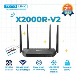 Bộ phát wifi 6 Totolink X2000R (Chuẩn AX/ AX1500Mbps/ 4 Ăng-ten ngoài/ Wifi Mesh/ 64 User)