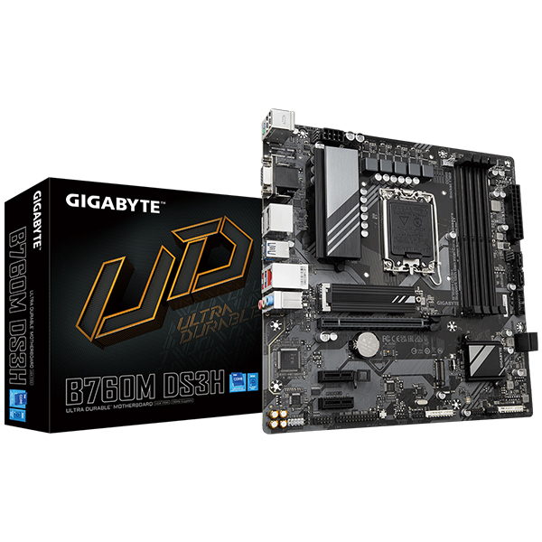 Mainboard Gigabyte B760M DS3H (Intel B760/ Socket 1700/ M-ATX/ 4 khe ram/ DDR5/ 2.5 Gigabit LAN)