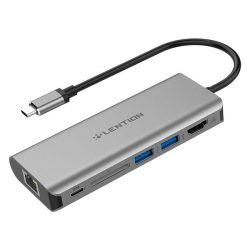 Bộ chuyển Lention C68-GR USB-C 6 trong 1 USB Type-C sang HDMI, Lan Giga, 2 USB 3.0, SD, PD