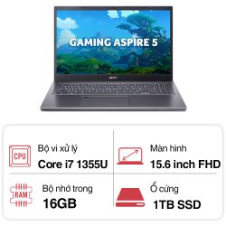 Laptop Acer Aspire A515-58P-71EJ (i7 1355U/ 16GB/ 1TB SSD/ 15.6 inch FHD/ Win11/ Gray/ Vỏ nhôm/ 1Y)