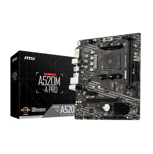 Mainboard MSI A520M-A PRO (AMD A520/ Socket AM4/ M-ATX/ 2 khe ram/ DDR4) Mainboard MSI A520M-A PRO (AMD A520/ Socket AM4/ M-ATX/ 2 khe ram/ DDR4)