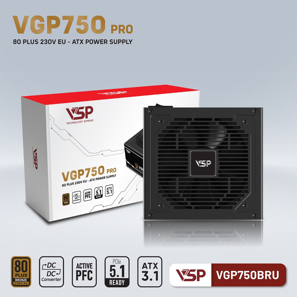 Nguồn máy tính VSP VGP750BRU PRO ATX3.1,PCIe 5.1 (750W/ 80 Plus Bronze/ ATX/ Đen) Nguồn máy tính VSP VGP750BRU PRO ATX3.1,PCIe 5.1 (750W/ 80 Plus Bronze/ ATX/ Đen)