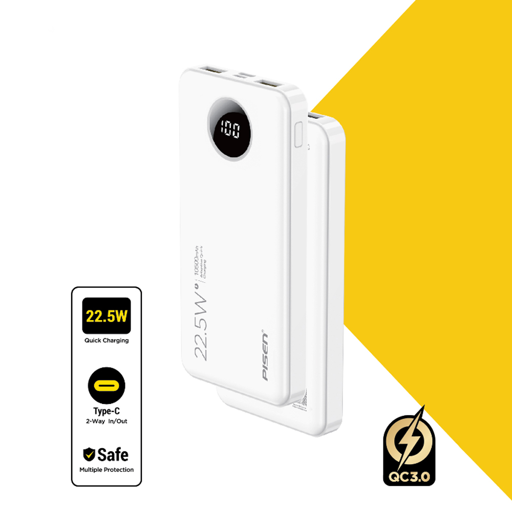 Pin sạc dự phòng Pisen 10.000 mAh Pro-Power Cube TS-D300 22.5W Màu trắng