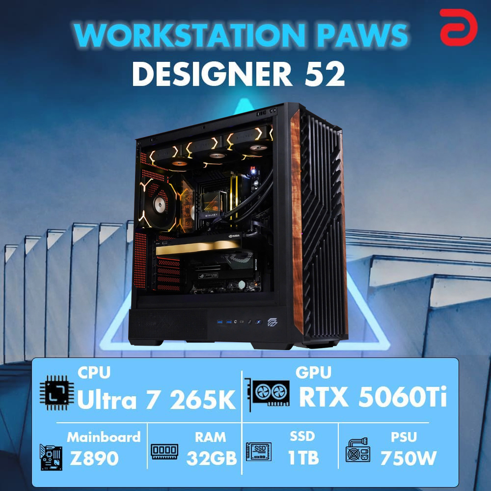 Máy tính PAWS DESIGNER 52-Core Ultra 7/32GB/RTX5060TI 16Gb Máy tính PAWS DESIGNER 52-Core Ultra 7/32GB/RTX5060TI 16Gb