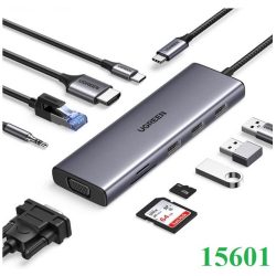 Bộ chuyển đổi Ugreen 15601 USB Type-C sang HDMI, VGA, USB 3.0, LAN, SD/TF, 3.5mm, PD 100W