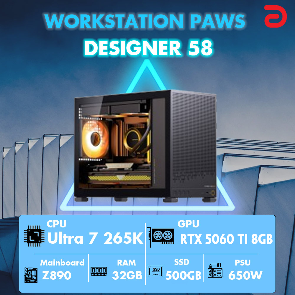 Máy tính PAWS DESIGNER 58 (Core Ultra 7 265K/Z890/32GB/RTX 5060TI 8Gb) Máy tính PAWS DESIGNER 58 (Core Ultra 7 265K/Z890/32GB/RTX 5060TI 8Gb)