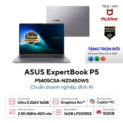 Laptop Asus ExpertBook P5405CSA-NZ0450WS (Ultra 5 226V/ 16GB/ 512GB SSD/ 14 inch WQXGA/ 144Hz/ Win 11/ Office/ Grey/ Vỏ nhôm/ Chuột/ Túi)