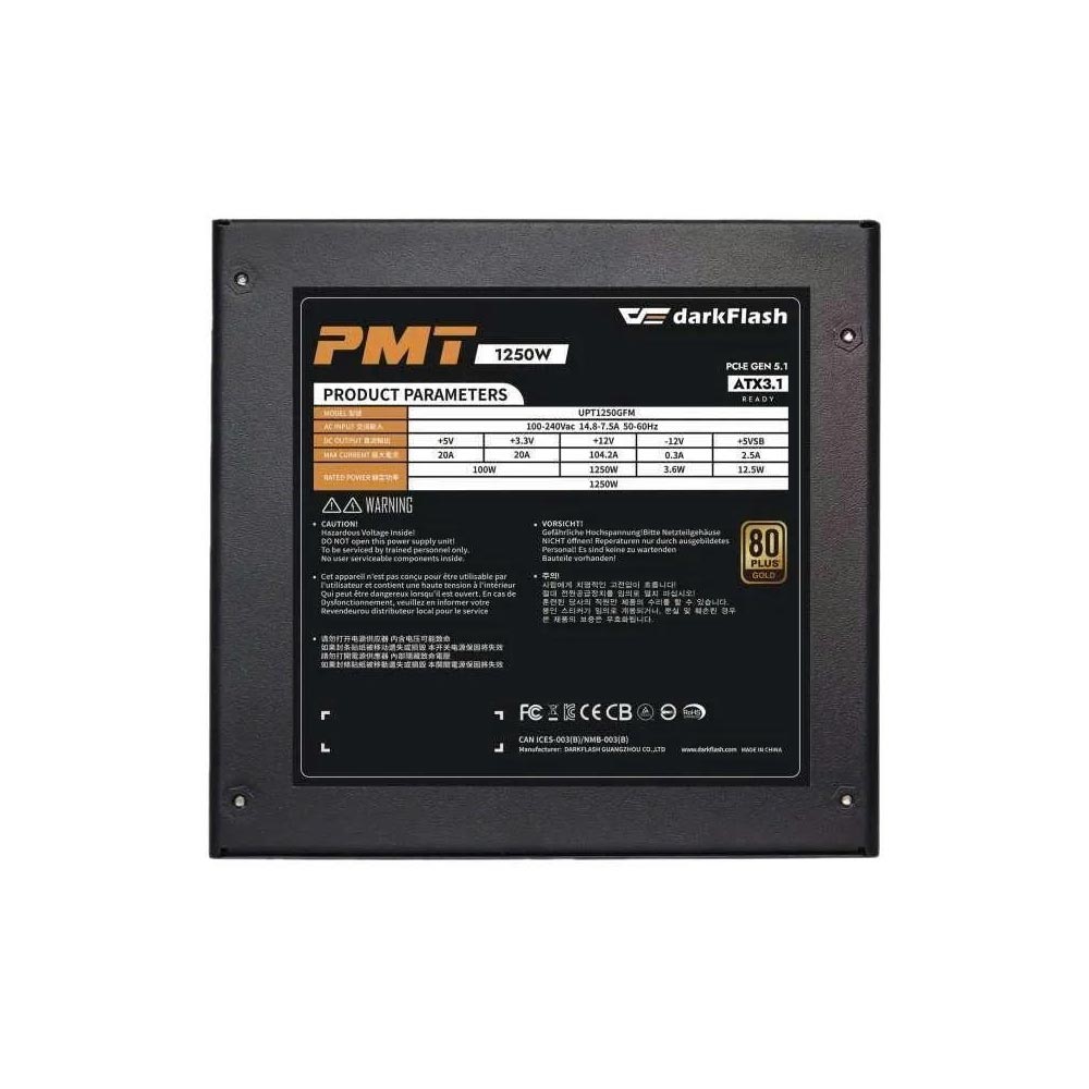Nguồn máy tính DarkFlash PMT 1250-1250W GOLD ATX 3.1, PCIe 5.1 (80 Plus Gold/ Full-Modular) Nguồn máy tính DarkFlash PMT 1250-1250W GOLD ATX 3.1, PCIe 5.1 (80 Plus Gold/ Full-Modular)