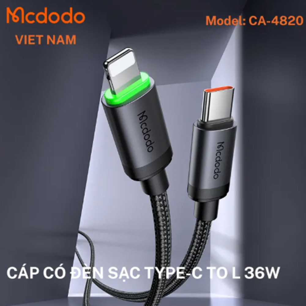 Cáp Mcdodo type C - Lightning 1m CA-4820 (có đèn báo sạc) Cáp Mcdodo type C - Lightning 1m CA-4820 (có đèn báo sạc)