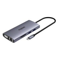 Bộ chuyển đổi Rapoo XD101 USB-C sang HDMI, USB-C, USB 3.0 x3, VGA, Audio, Lan Gigabit, PD, TF