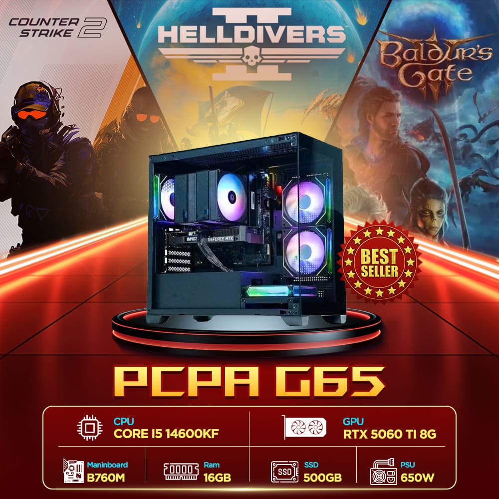 Máy tính PCPA G65 (i5 14600KF/16GB/RTX 5060TI 8Gb/650W) Máy tính PCPA G65 (i5 14600KF/16GB/RTX 5060TI 8Gb/650W)