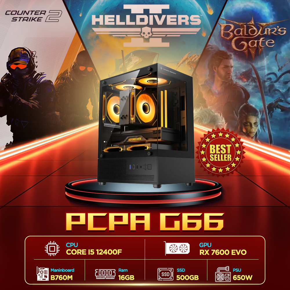 Máy tính PCPA G66 (Core i5 12400F/16GB/RX 7600 8G/650W) Máy tính PCPA G66 (Core i5 12400F/16GB/RX 7600 8G/650W)
