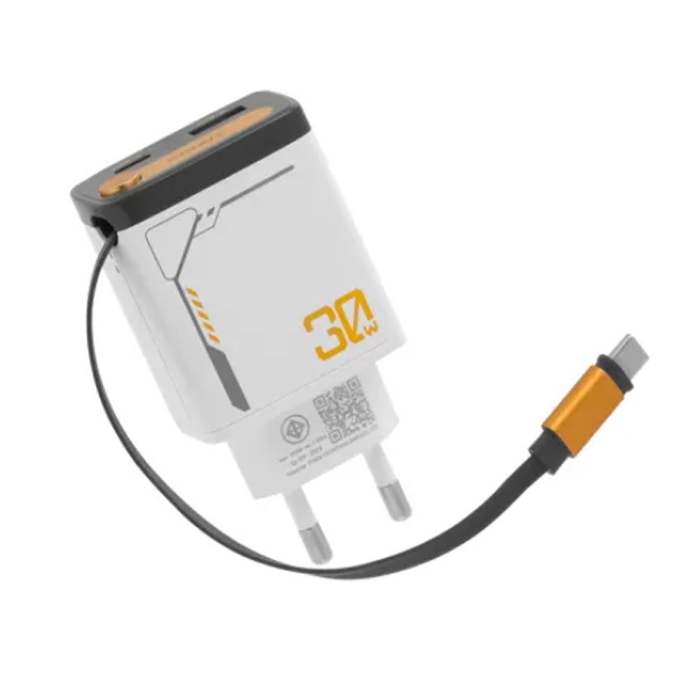 Củ sạc Pisen type C 30W TP-C82 tích hợp dây kéo type C