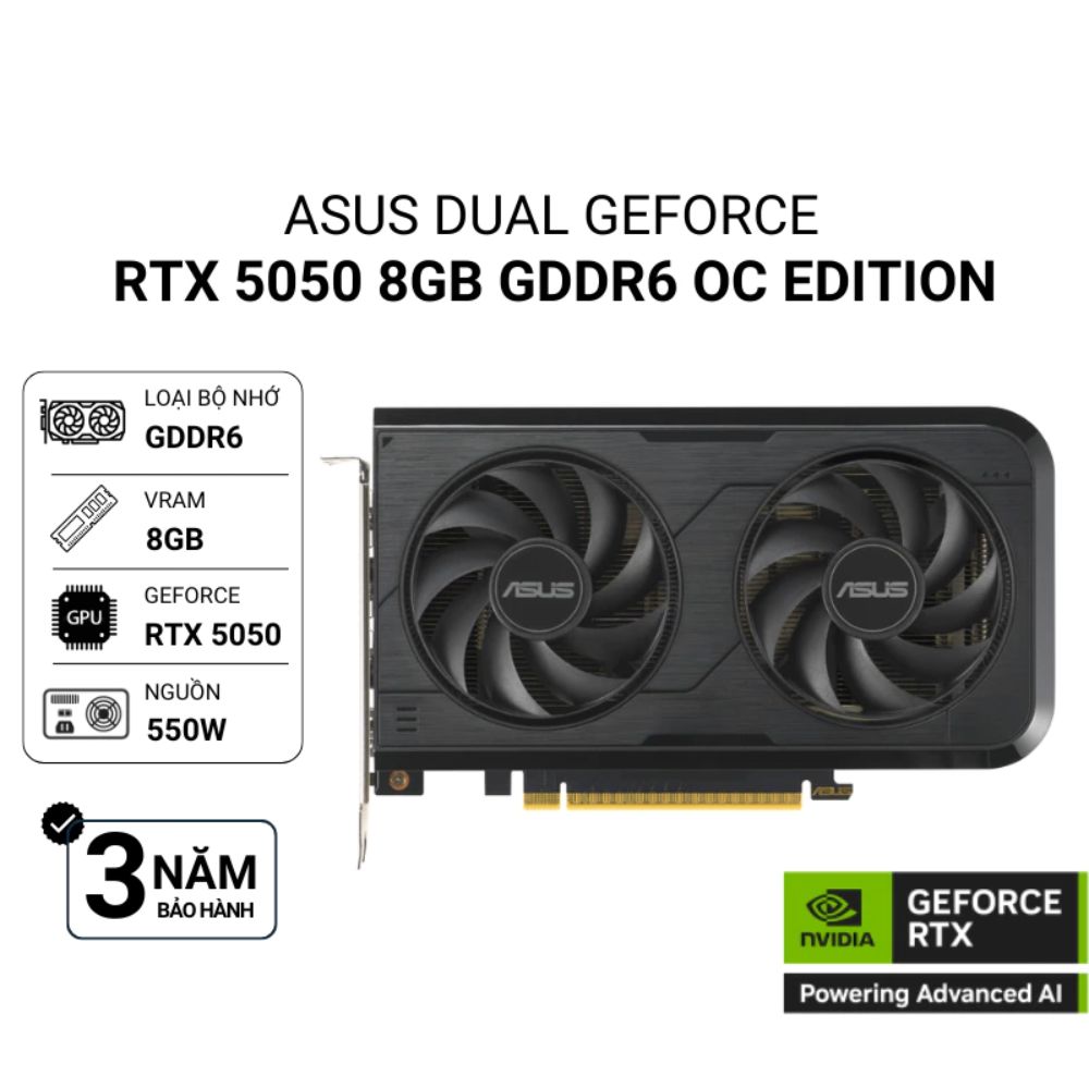Card đồ họa Asus Dual GeForce RTX 5050 8GB GDDR6 OC Edition (GDDR6/ 128 bit)