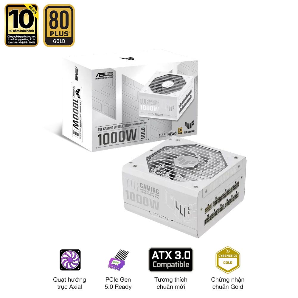 Nguồn máy tính Asus TUF Gaming 1000W Gold White Edition Pci Gen 5.0 (80 Plus Gold/ Full-Modular) Nguồn máy tính Asus TUF Gaming 1000W Gold White Edition Pci Gen 5.0 (80 Plus Gold/ Full-Modular)