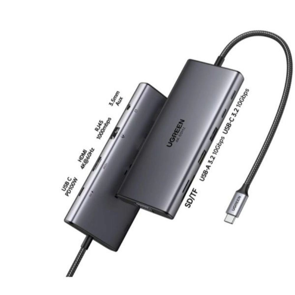 Bộ chuyển đổi Ugreen 45520 USB Type-C sang HDMI, VGA, 2 x USB-C, 2 x USB-A, RJ45, SD/TF, 3.5mm
