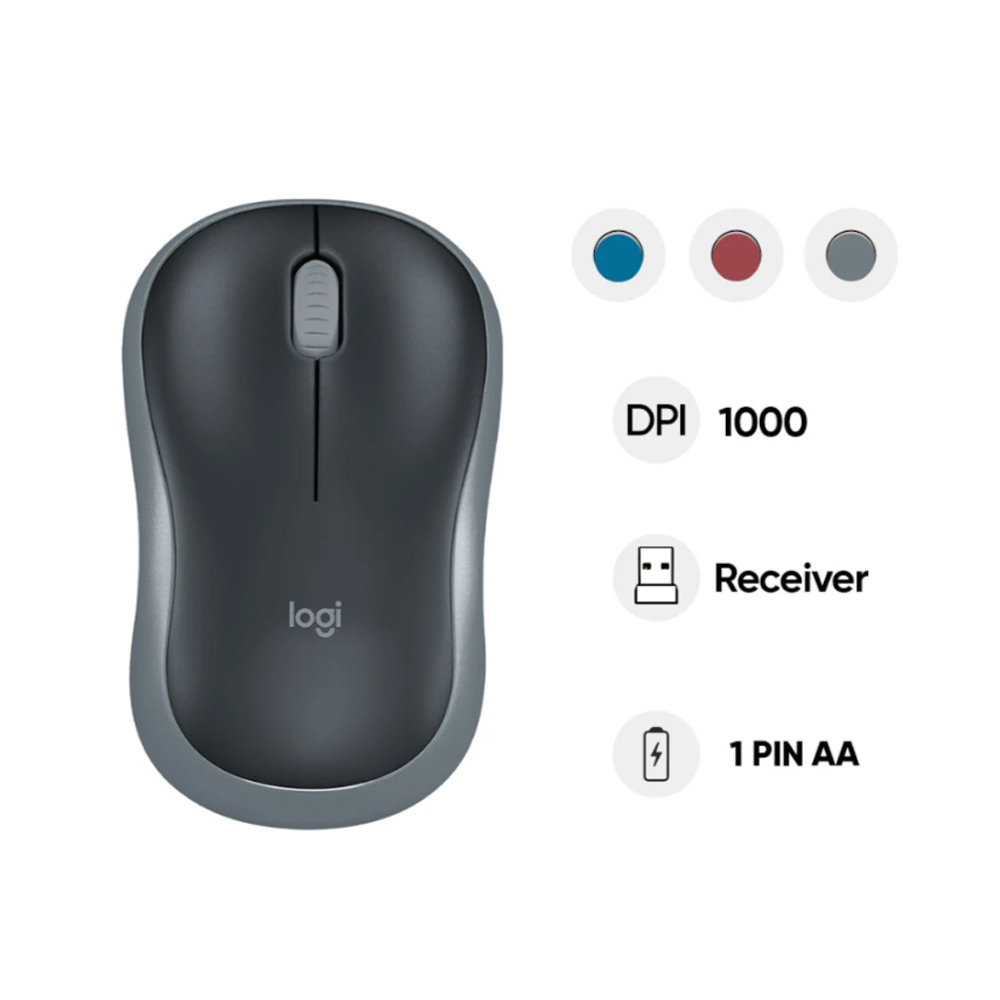 Chuột không dây Logitech M185 Màu Đen viền Xám Chuột không dây Logitech M185 Màu Đen viền Xám