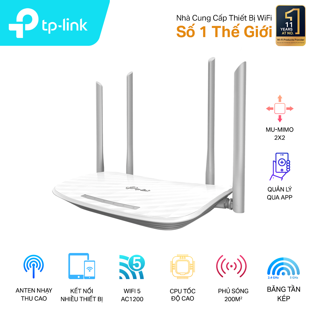 Bộ phát wifi TP-Link Archer C50 (Chuẩn AC/ AC1200Mbps/ 4 Ăng-ten ngoài/ 25 User) Bộ phát wifi TP-Link Archer C50 (Chuẩn AC/ AC1200Mbps/ 4 Ăng-ten ngoài/ 25 User)