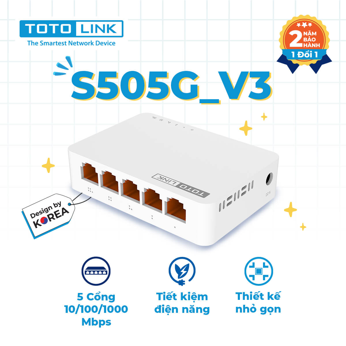 Switch Totolink S505G (Gigabit (1000Mbps)/ 5 Cổng/ Vỏ Nhựa) Switch Totolink S505G (Gigabit (1000Mbps)/ 5 Cổng/ Vỏ Nhựa)