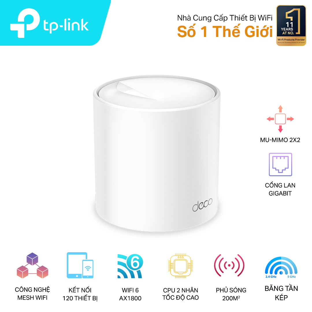 Bộ phát wifi 6 TP-Link Deco X20 1-Pack (Chuẩn AX/ AX1800Mbps/ 2 Ăng-ten ngầm/ Wifi Mesh/ 25 User) Bộ phát wifi 6 TP-Link Deco X20 1-Pack (Chuẩn AX/ AX1800Mbps/ 2 Ăng-ten ngầm/ Wifi Mesh/ 25 User)