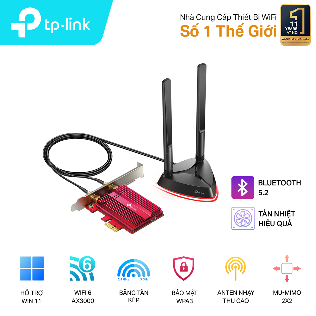 Cạc mạng không dây TP-Link PCI-E Archer TX3000E (Chuẩn AX/ AX3000Mbps/ 2 Ăng-ten ngoài/ Bluetooth) Cạc mạng không dây TP-Link PCI-E Archer TX3000E (Chuẩn AX/ AX3000Mbps/ 2 Ăng-ten ngoài/ Bluetooth)