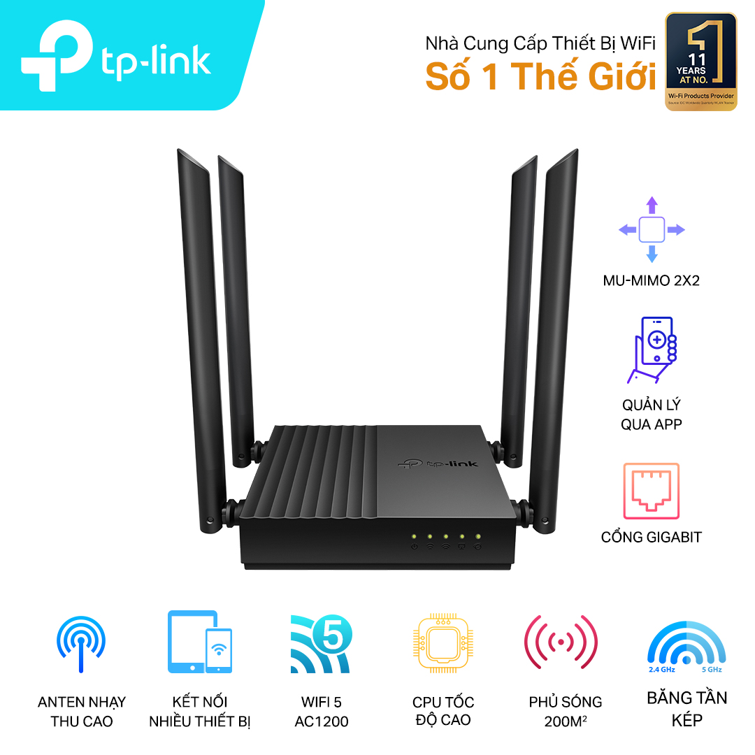 Bộ phát wifi TP-Link Archer C64 (Chuẩn AC/ 1200Mbps/ 4 Ăng-ten ngoài/ Wifi Mesh/ 25 User) Bộ phát wifi TP-Link Archer C64 (Chuẩn AC/ 1200Mbps/ 4 Ăng-ten ngoài/ Wifi Mesh/ 25 User)