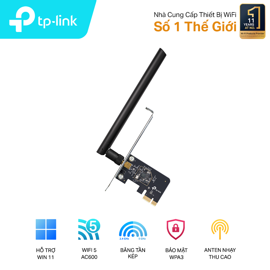 Cạc mạng không dây TP-Link PCI-E Archer T2E (Chuẩn AC/ AC600Mbps/ 1 Ăng-ten ngoài) Cạc mạng không dây TP-Link PCI-E Archer T2E (Chuẩn AC/ AC600Mbps/ 1 Ăng-ten ngoài)