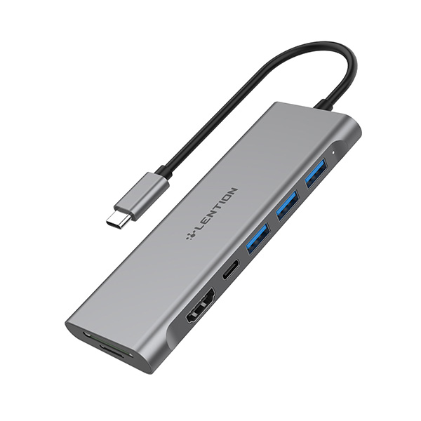 Bộ chuyển Lention C36bHCR-GR USB-C 7 trong 1 USB Type-C sang HDMI, 3 cổng USB 3.0, SD card, cổng sạc PD Bộ chuyển Lention C36bHCR-GR USB-C 7 trong 1 USB Type-C sang HDMI, 3 cổng USB 3.0, SD card, cổng sạc PD