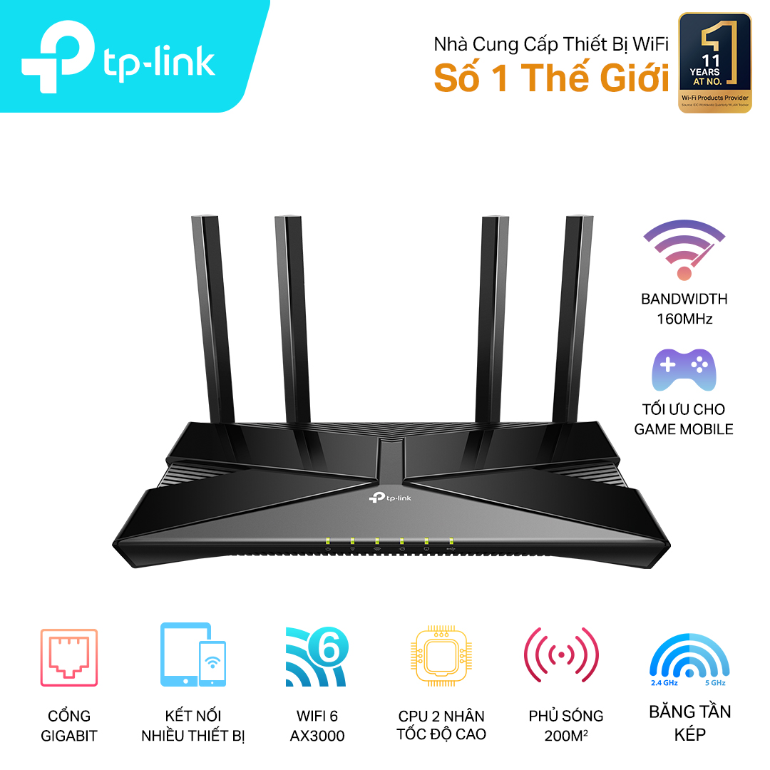 Bộ phát wifi 6 TP-Link Archer AX53 (Chuẩn AX/ AX3000Mbps/ 4 Ăng-ten ngoài/ Wifi Mesh/ 45User) Bộ phát wifi 6 TP-Link Archer AX53 (Chuẩn AX/ AX3000Mbps/ 4 Ăng-ten ngoài/ Wifi Mesh/ 45User)