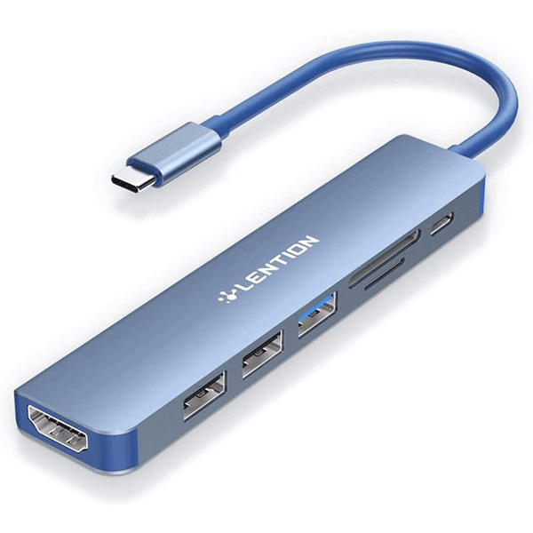 Bộ chuyển Lention CE18HCR USB-C 7 trong 1 USB Type-C sang HDMI, USB 3.0, 2 cổng USB 2.0, SD card, cổng sạc PD (Màu xanh) Bộ chuyển Lention CE18HCR USB-C 7 trong 1 USB Type-C sang HDMI, USB 3.0, 2 cổng USB 2.0, SD card, cổng sạc PD (Màu xanh)