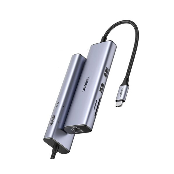 Bộ chuyển đổi Ugreen 90568 USB Type-C sang HDMI, Lan, USB 3.0, SD, PD Bộ chuyển đổi Ugreen 90568 USB Type-C sang HDMI, Lan, USB 3.0, SD, PD
