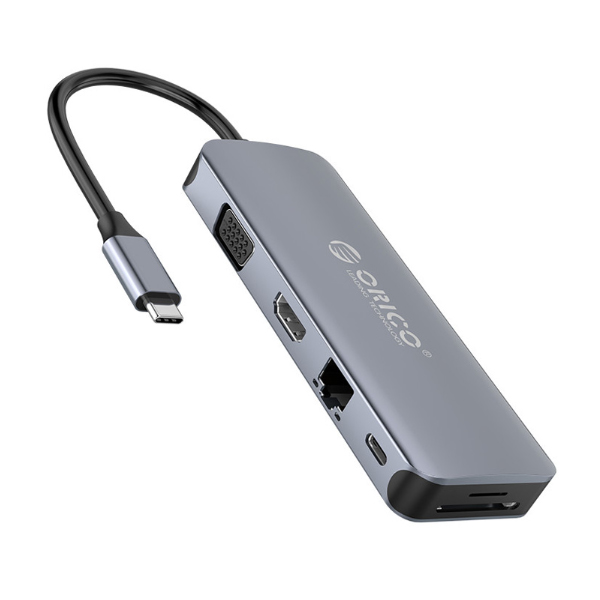 Cáp chuyển đổi 11 trong 1 Orico MC-U111P-V1-GY từ USB Type-C sang 4 cổng USB 3.0, HDMI, VGA, Lan Giga, Audio, SD, PD Cáp chuyển đổi 11 trong 1 Orico MC-U111P-V1-GY từ USB Type-C sang 4 cổng USB 3.0, HDMI, VGA, Lan Giga, Audio, SD, PD
