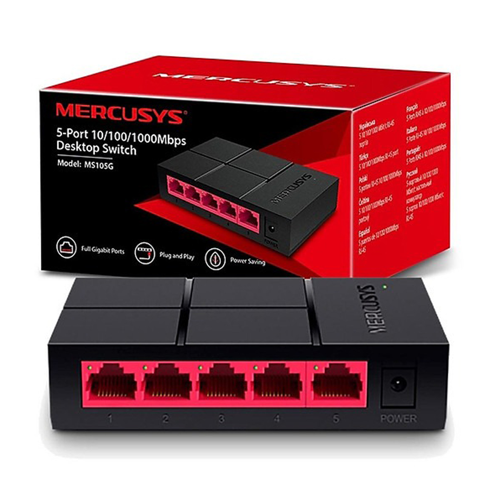 Switch Mercusys MS105G (Gigabit 1000Mbps/ 5 Cổng/ Vỏ Nhựa) Switch Mercusys MS105G (Gigabit 1000Mbps/ 5 Cổng/ Vỏ Nhựa)