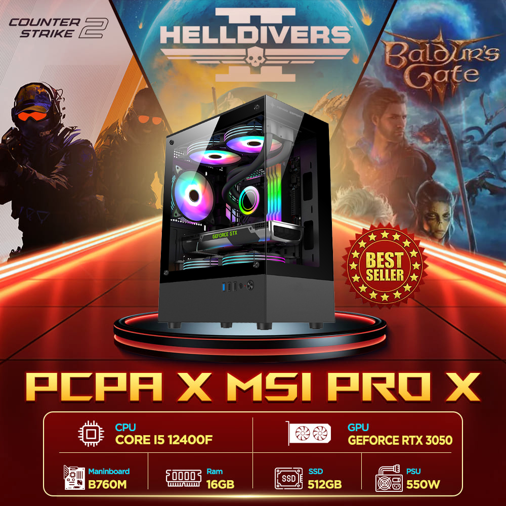 Máy tính PCPA x MSI Pro X (I5 12400F/16GB/500Gb SSD/RTX 3050 6Gb/550W) Máy tính PCPA x MSI Pro X (I5 12400F/16GB/500Gb SSD/RTX 3050 6Gb/550W)