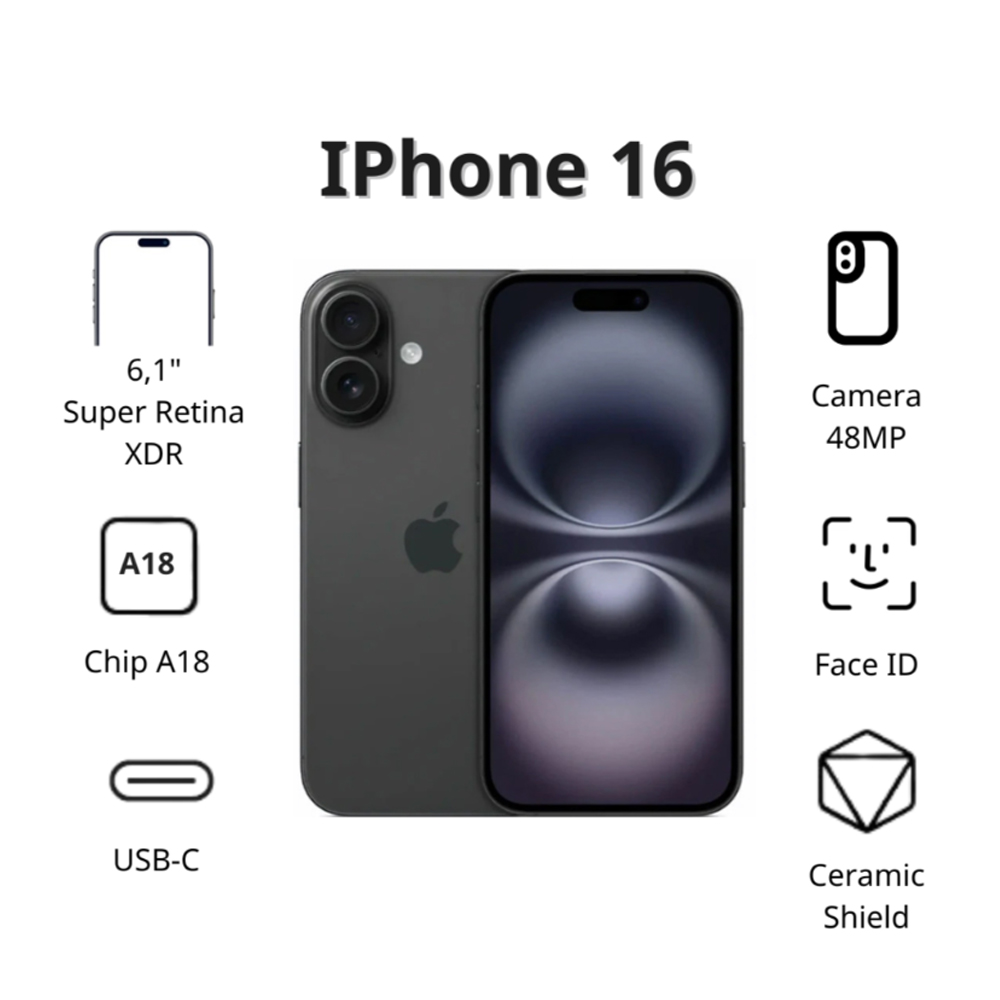 Điện thoại Apple iPhone 16 (128Gb/ Đen) Điện thoại Apple iPhone 16 (128Gb/ Đen)