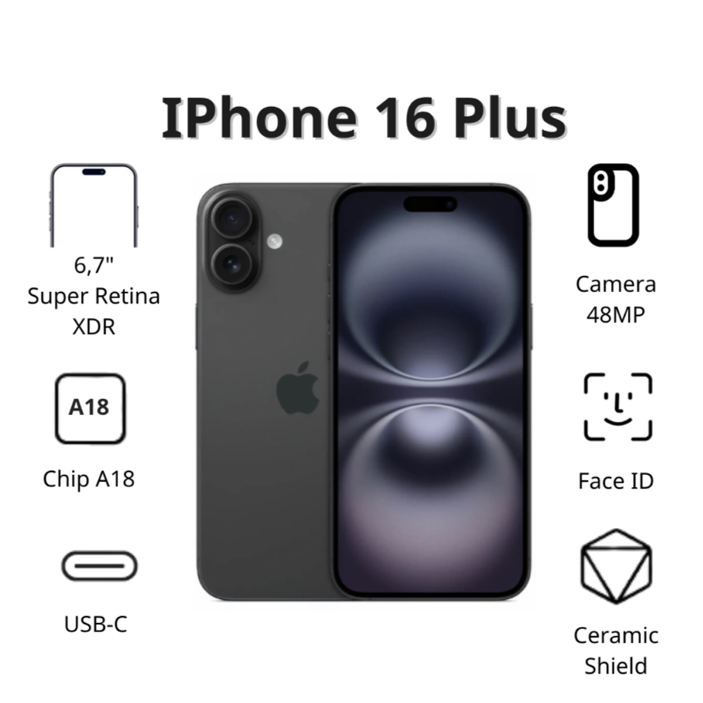 Điện thoại Apple iPhone 16 Plus (128Gb/ Đen) Điện thoại Apple iPhone 16 Plus (128Gb/ Đen)