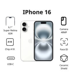 Điện thoại Apple iPhone 16 (128Gb/ Trắng)