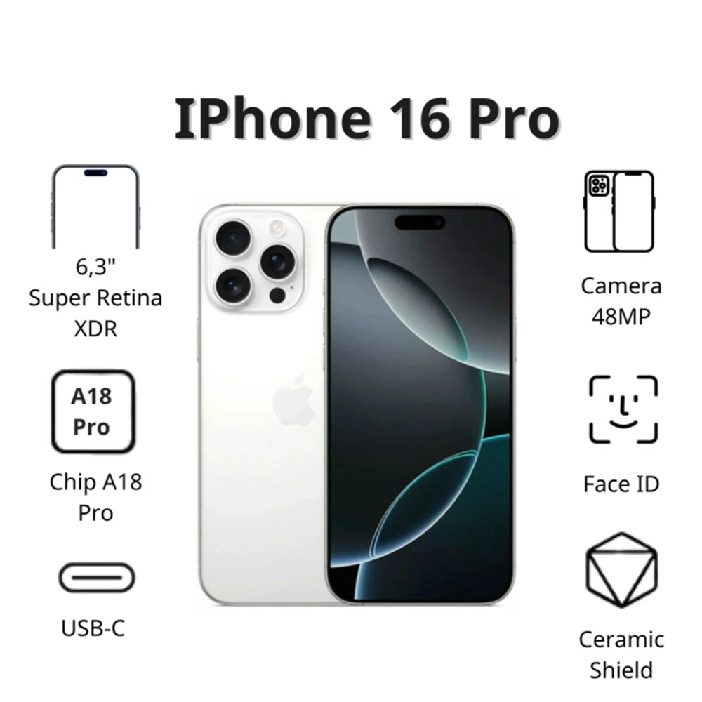 Điện thoại Apple iPhone 16 Pro (128Gb/ Titan trắng) Điện thoại Apple iPhone 16 Pro (128Gb/ Titan trắng)