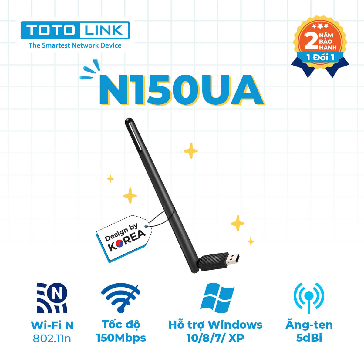 Cạc mạng không dây Totolink N150UA (Chuẩn N/ 150Mbps/ 1 Ăng-ten ngoài) Cạc mạng không dây Totolink N150UA (Chuẩn N/ 150Mbps/ 1 Ăng-ten ngoài)