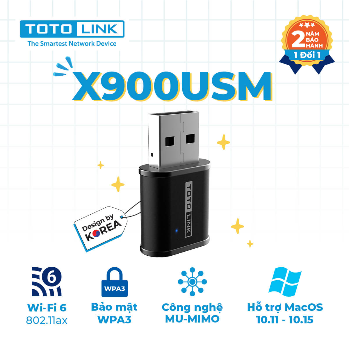 Cạc mạng không dây Totolink USB X900USM (Chuẩn AX/ 900Mbps/ Ăng-ten ngầm) Cạc mạng không dây Totolink USB X900USM (Chuẩn AX/ 900Mbps/ Ăng-ten ngầm)