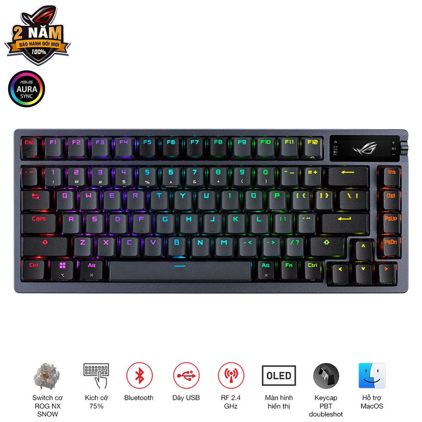 Bàn phím cơ Asus ROG Azoth Wireless NX Storm (LED RGB/ Đen) Bàn phím cơ Asus ROG Azoth Wireless NX Storm (LED RGB/ Đen)