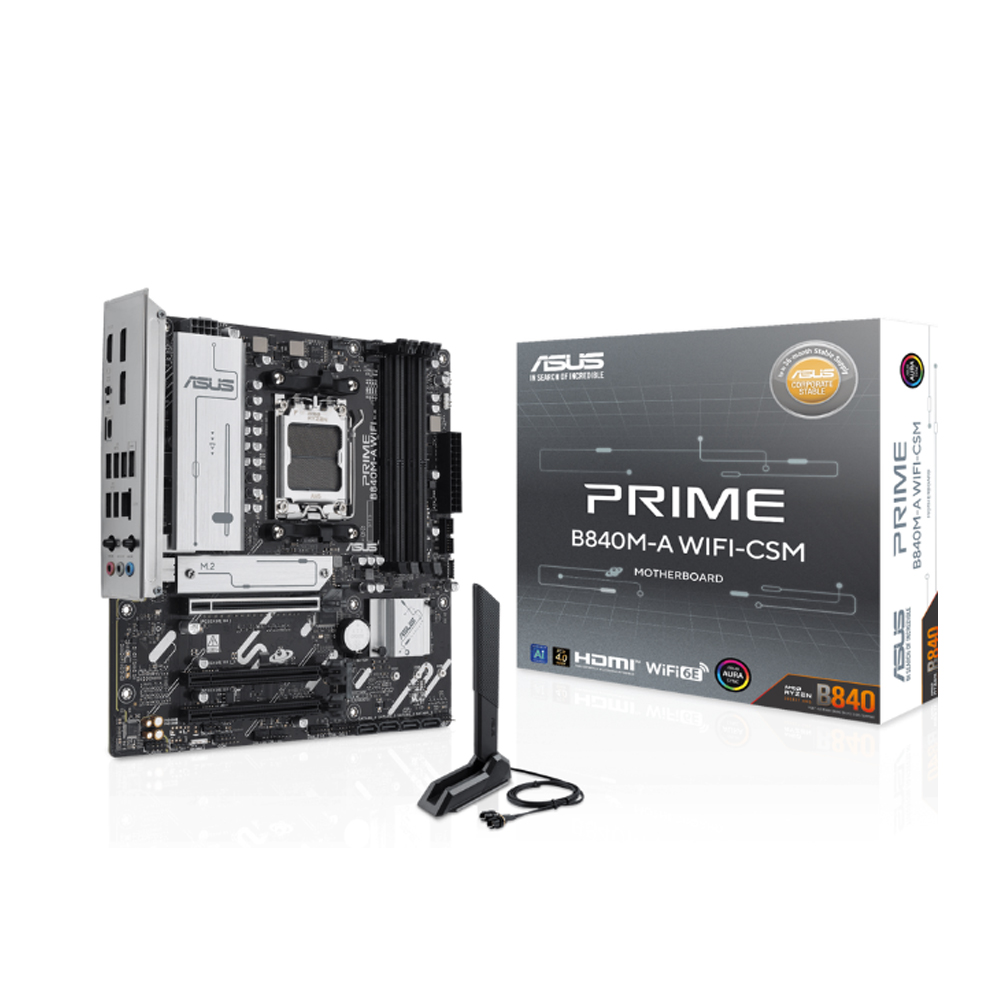 Mainboard Asus Prime B840M-A WIFI-CSM (AMD B840/ Socket AM5/ M-ATX/ 4 khe ram/ DDR5/ 2.5 Gigabit LAN) Mainboard Asus Prime B840M-A WIFI-CSM (AMD B840/ Socket AM5/ M-ATX/ 4 khe ram/ DDR5/ 2.5 Gigabit LAN)