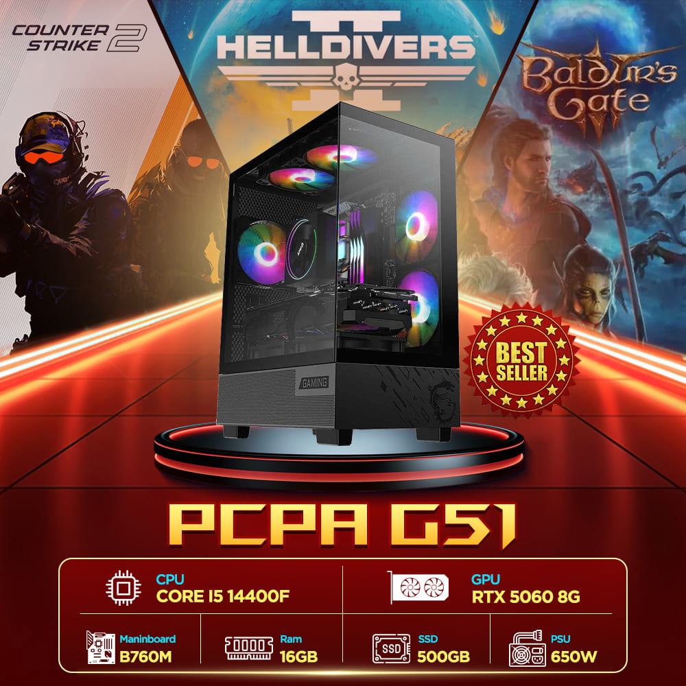 Máy tính PCPA G51 (i5 14400F/16GB/RTX 5060 8Gb/650W) Máy tính PCPA G51 (i5 14400F/16GB/RTX 5060 8Gb/650W)