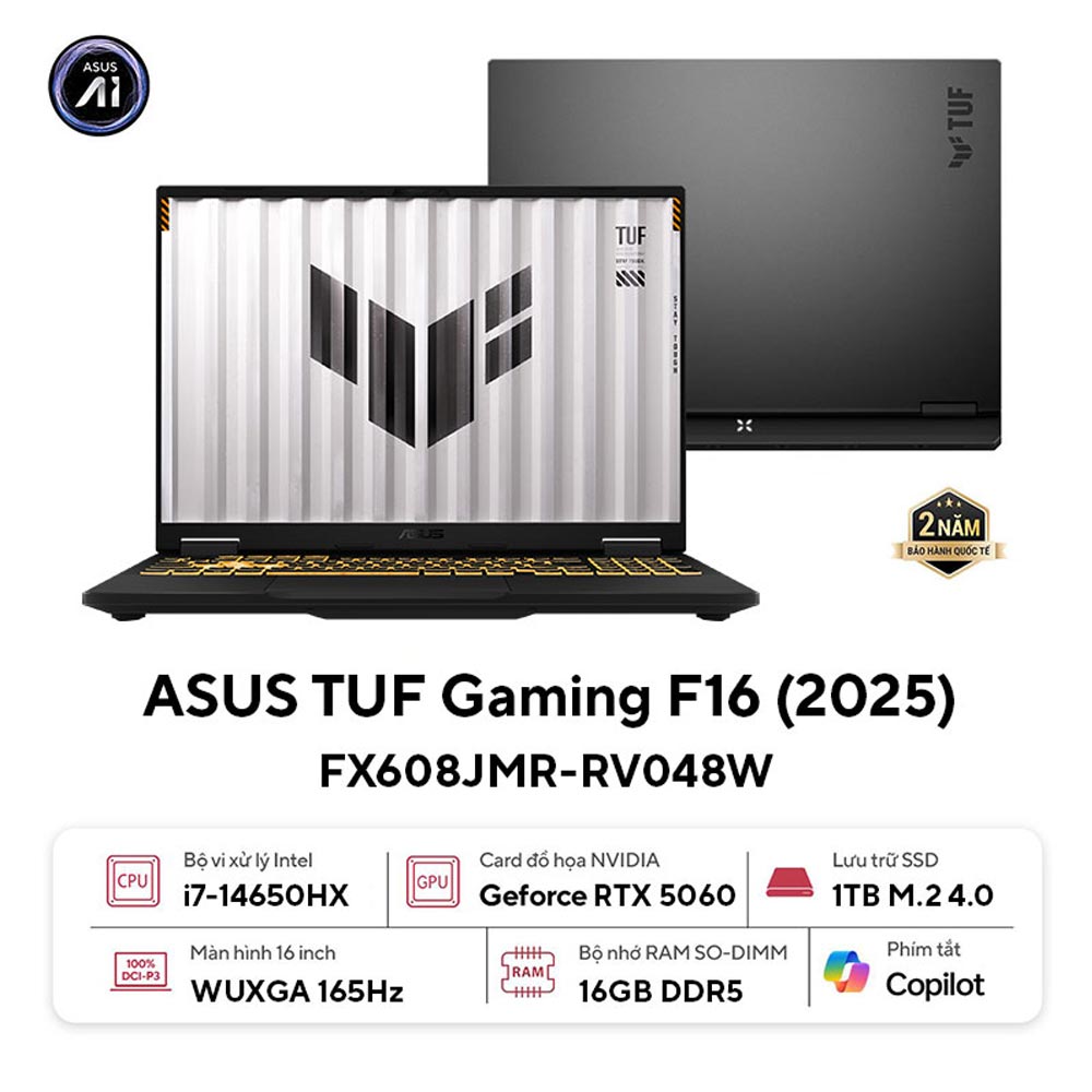 Laptop Asus TUF Gaming F16 FX608JMR-RV048W (i7 14650HX/ 16GB/ 1TB SSD/ RTX 5060 8GB/ 16 inch WUXGA/ 165Hz/ Win11/ Gray/ Vỏ nhôm) Laptop Asus TUF Gaming F16 FX608JMR-RV048W (i7 14650HX/ 16GB/ 1TB SSD/ RTX 5060 8GB/ 16 inch WUXGA/ 165Hz/ Win11/ Gray/ Vỏ nhôm)